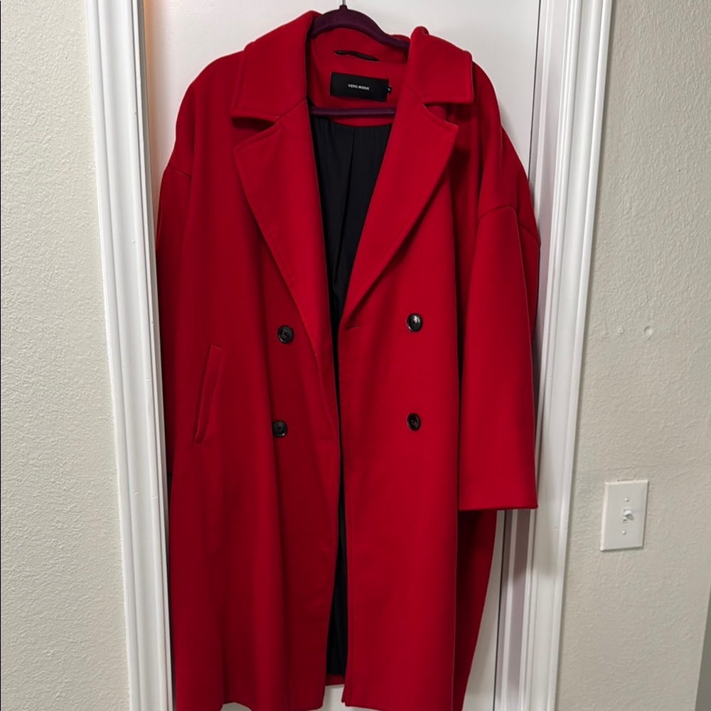 Vero Moda Red Pea Coat with Timeless Elegance
